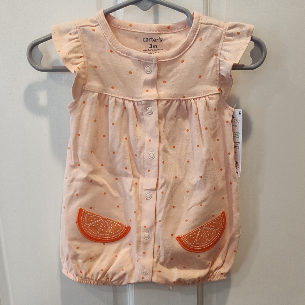 Carter's Light Pink Romper with Orange Details